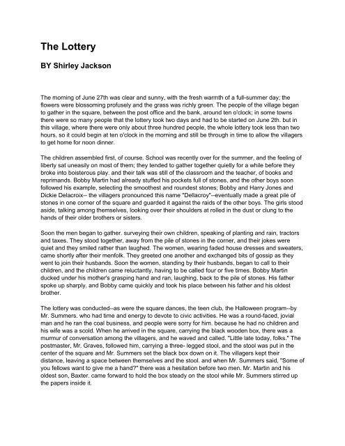 lottery shirley jackson pdf