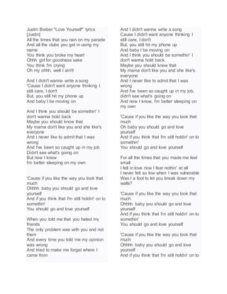 love yourself justin bieber lyrics