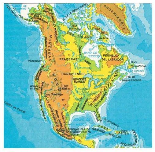 mapa de america con cordilleras