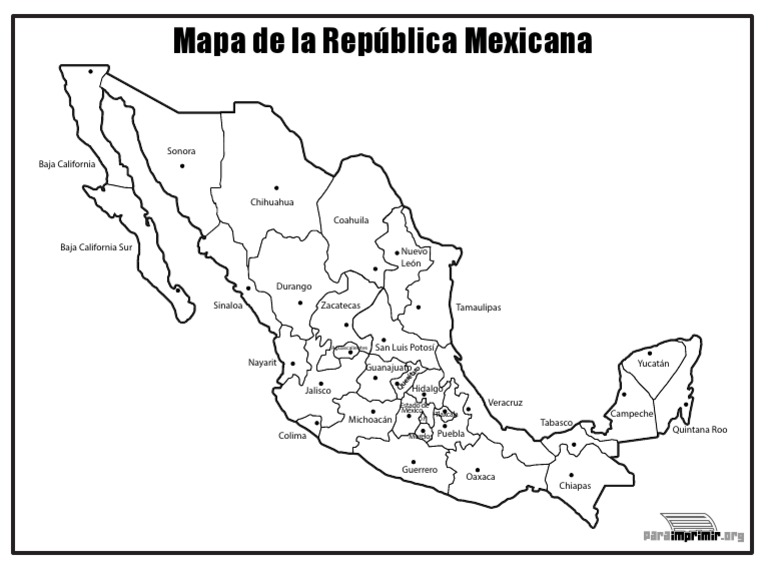 mapa de la república mexicana blanco y negro