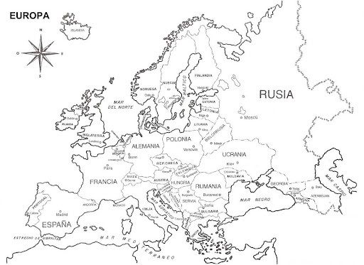 mapa del continente europeo blanco y negro