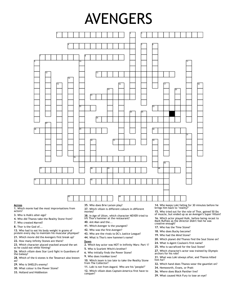 marvels avengers character crossword