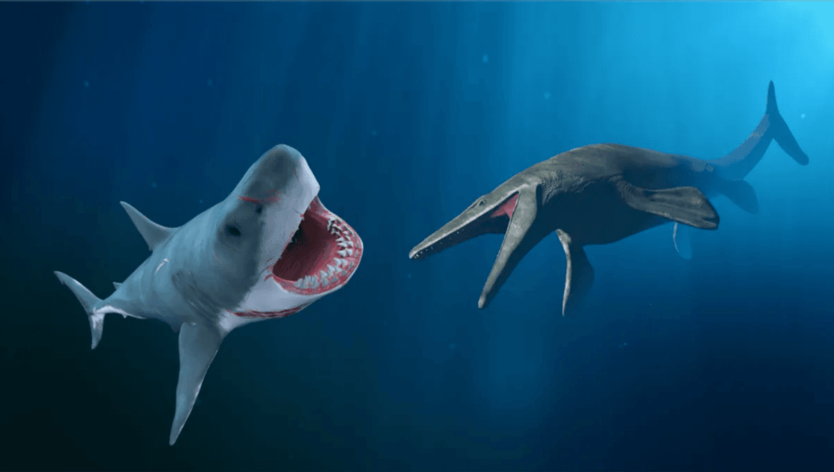 megalodon y mosasaurus