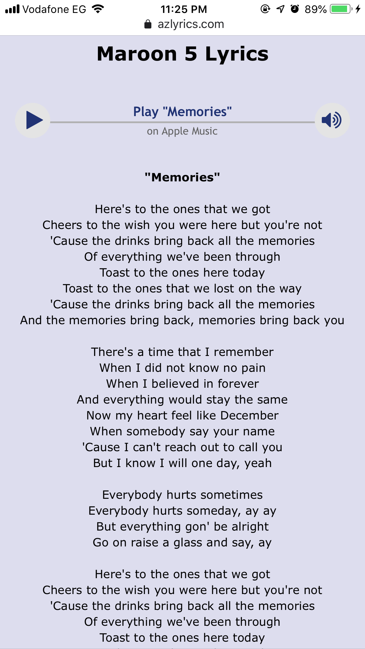 memories maroon 5 lyrics