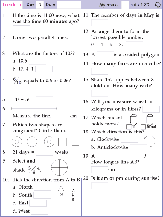 mental math worksheets grade 5