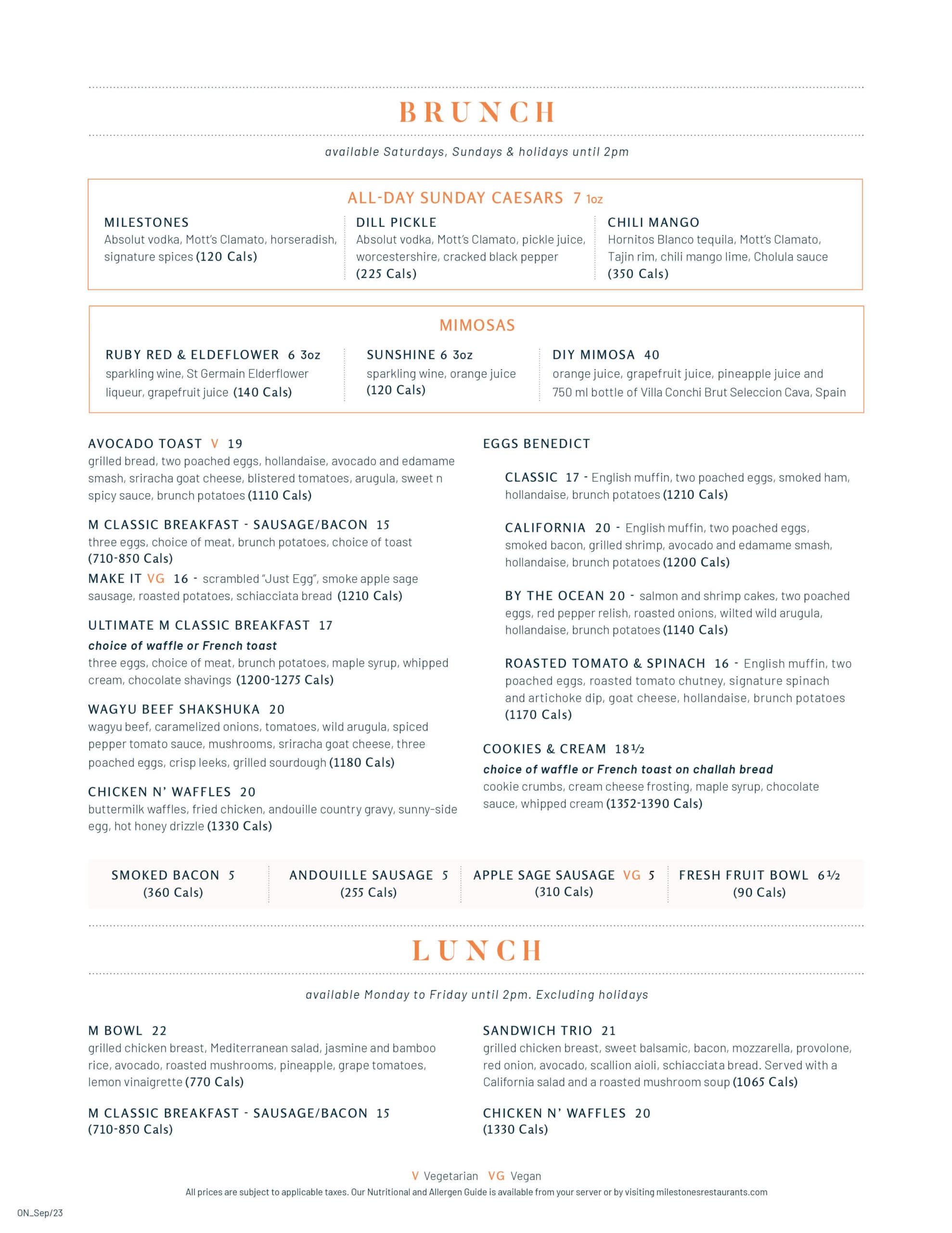 milestones london menu