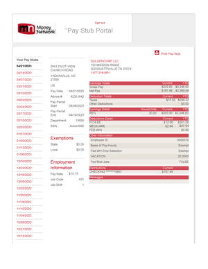 money network pay stub portal