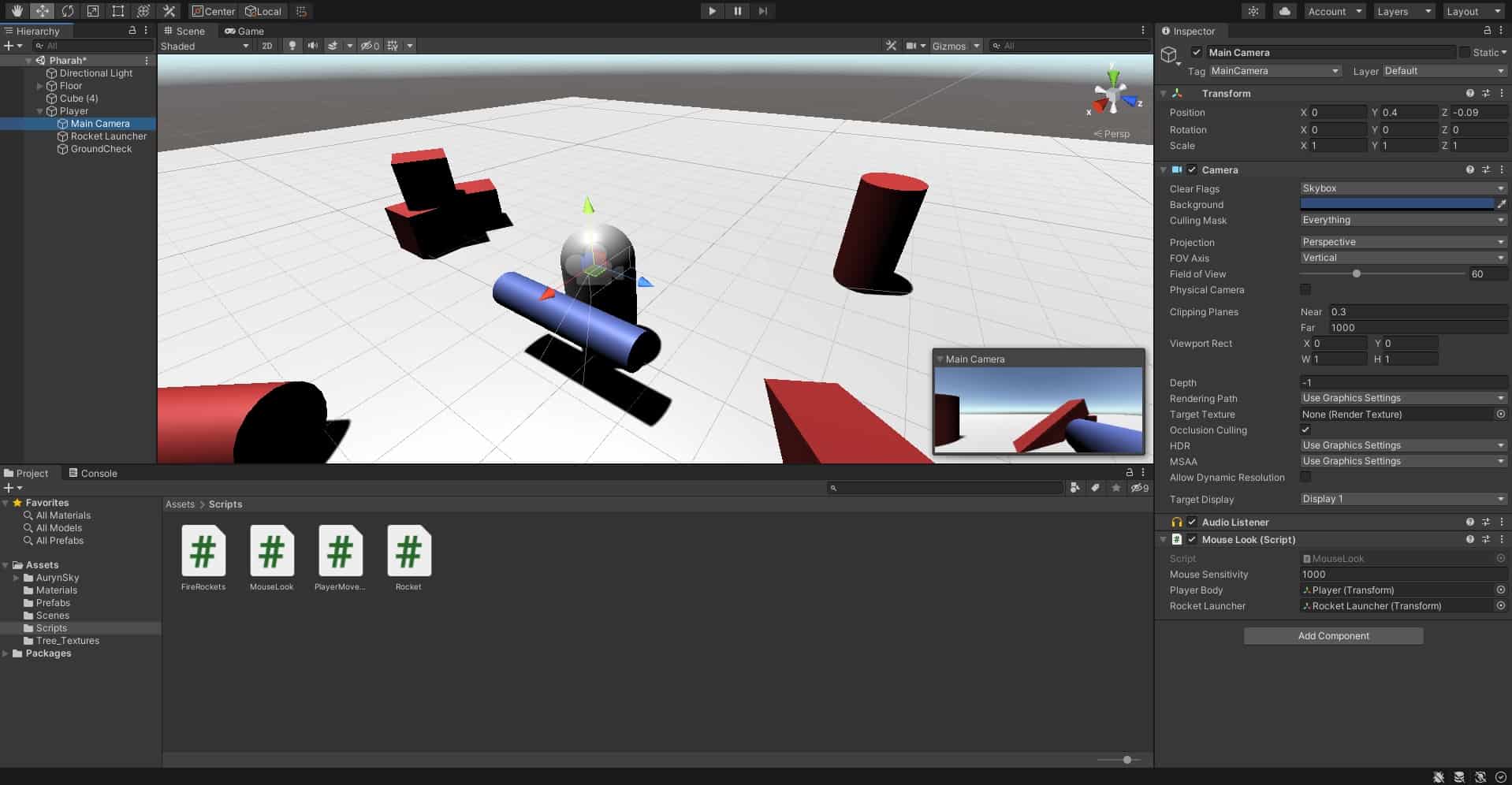 move camera with mouse unity