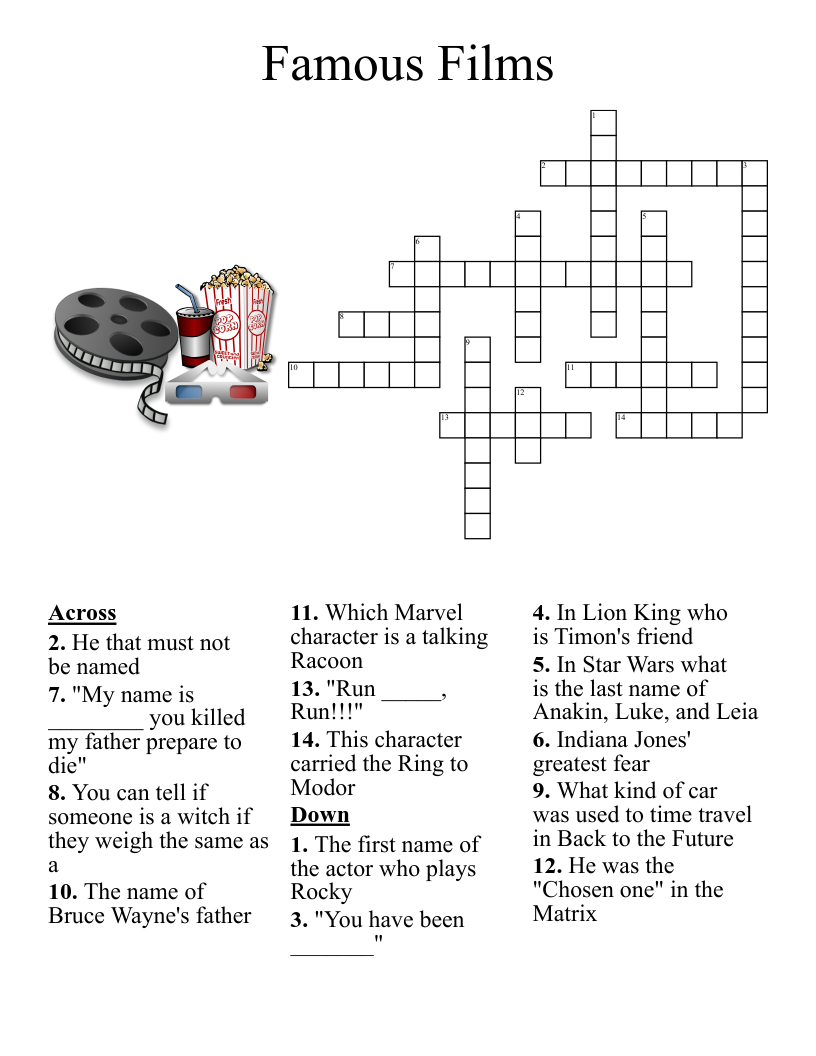 movies crossword clue