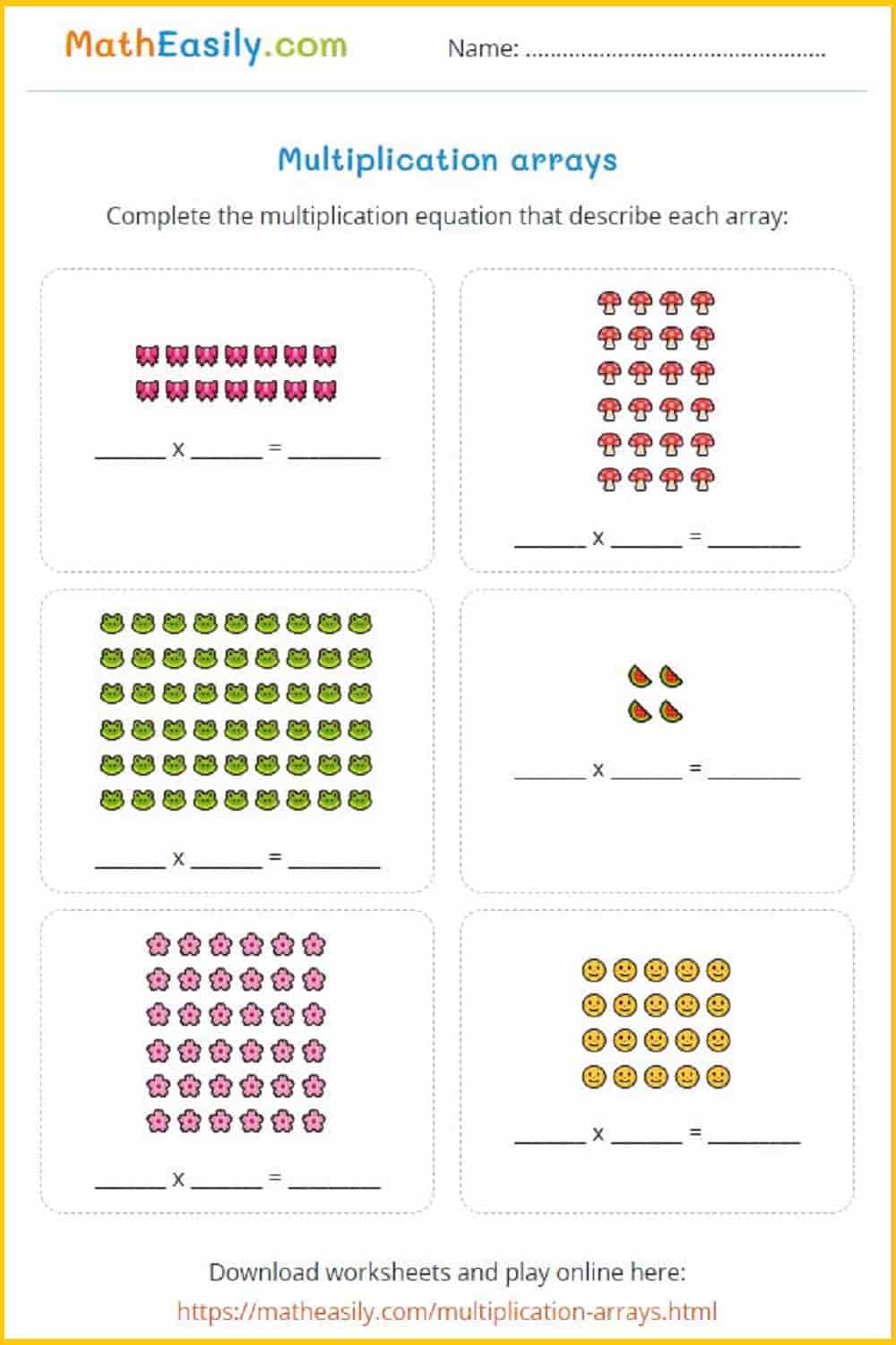 multiplication arrays worksheets pdf