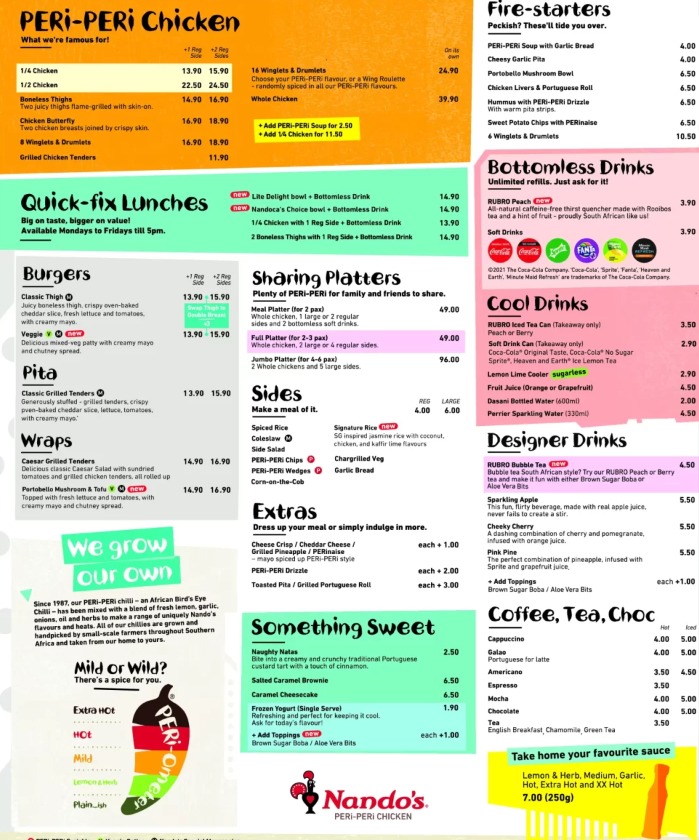 nandos menu