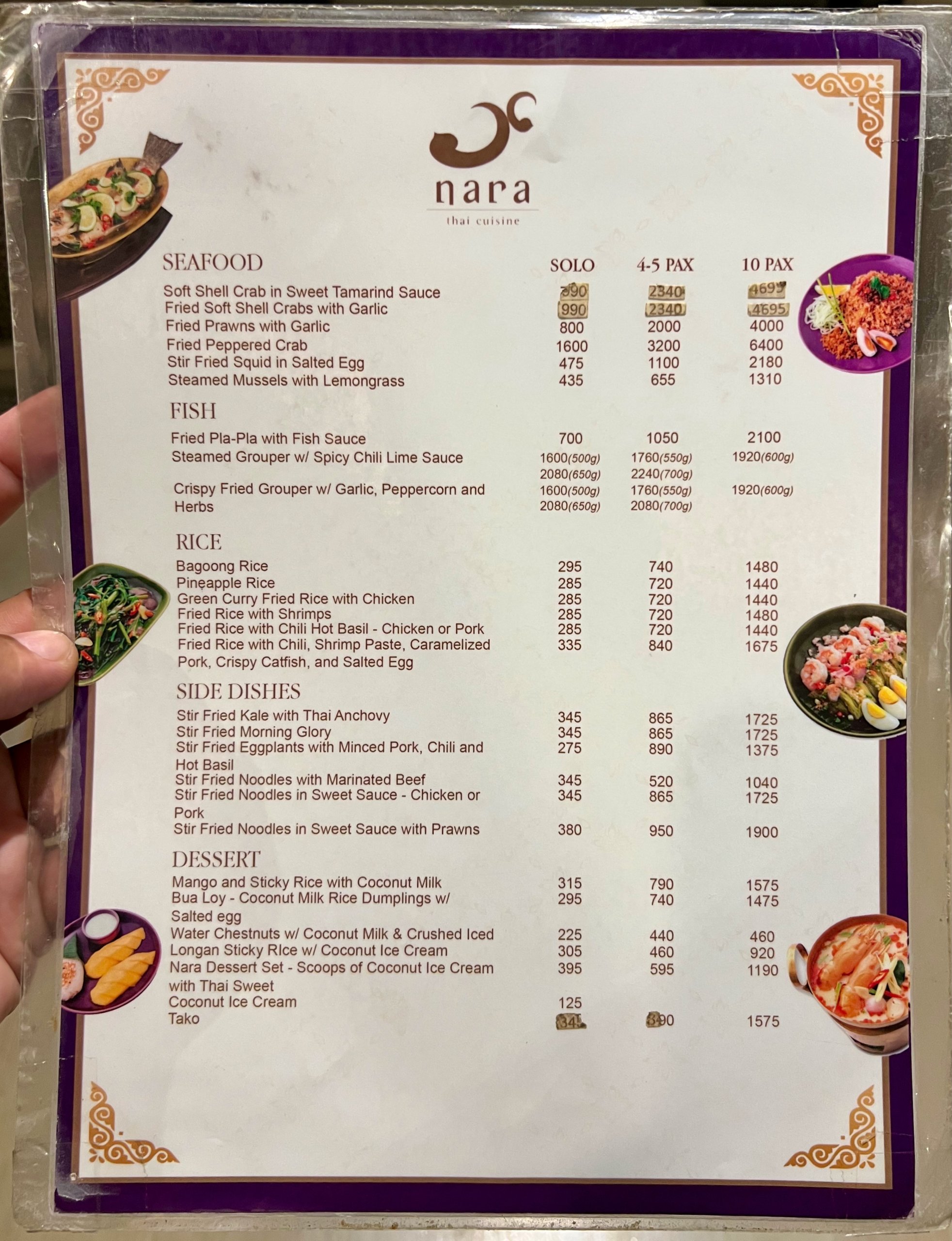 narai thai restaurant menu