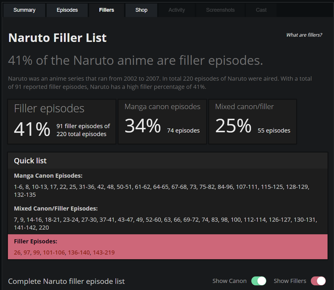 naruto filler guide