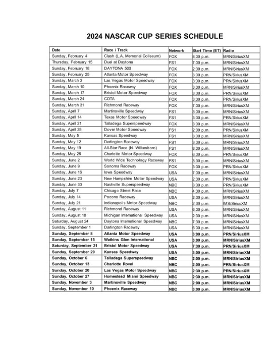 nascar tv schedule