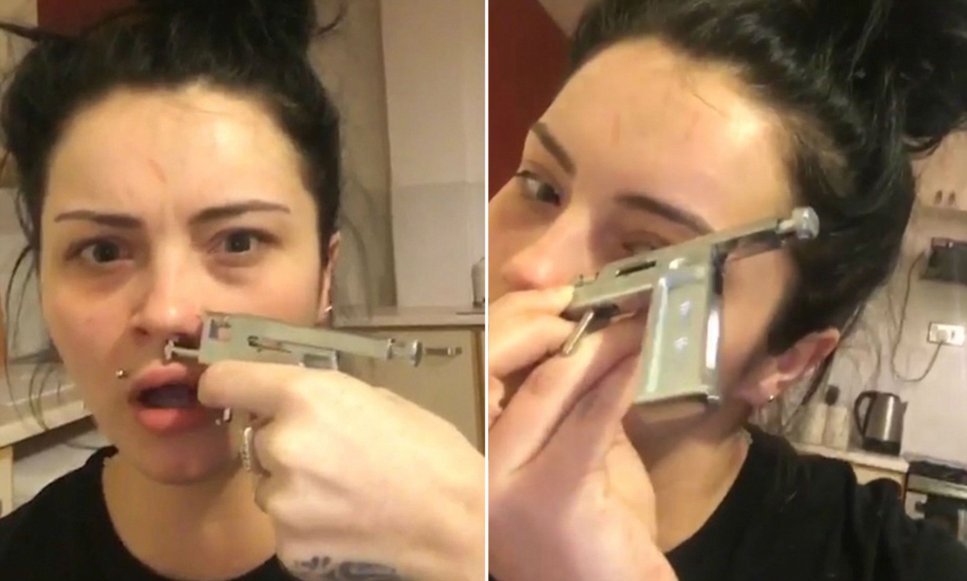 nose piercing by gun