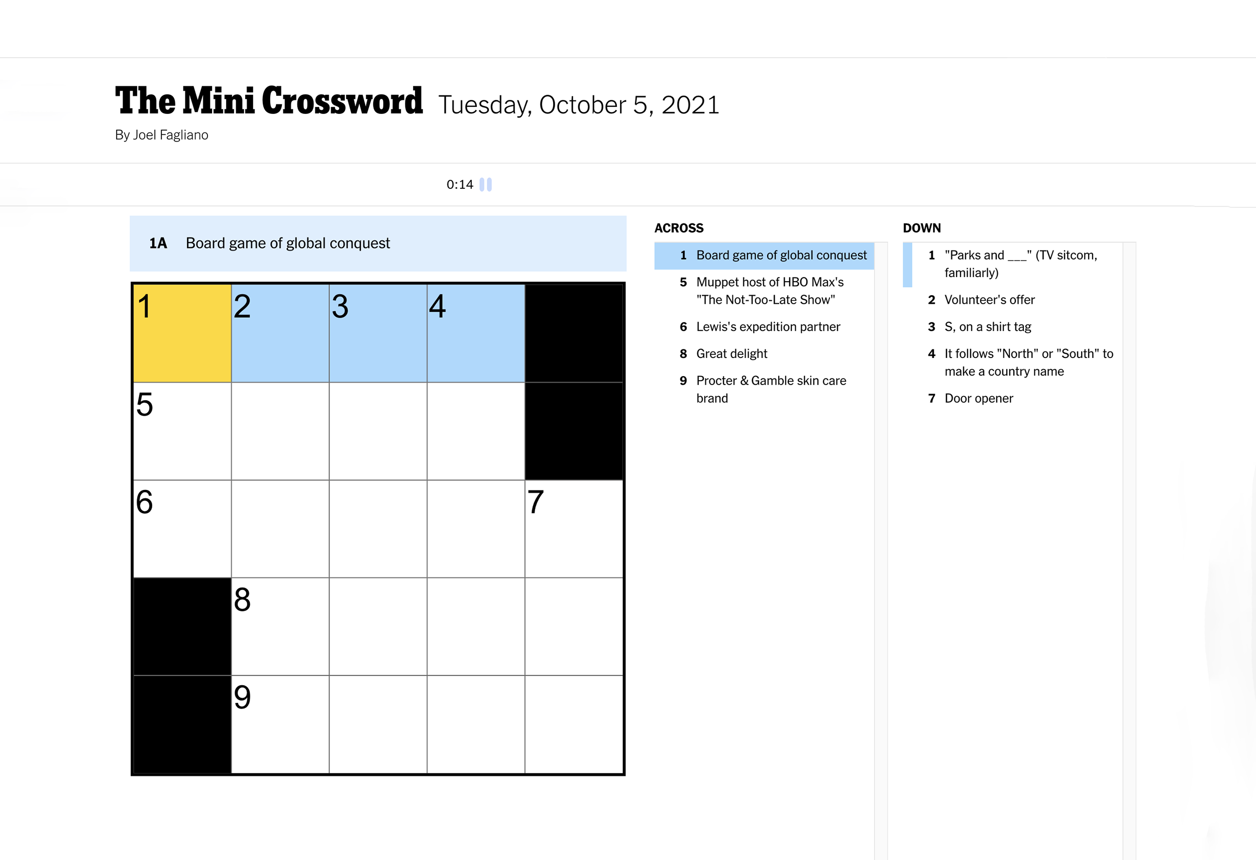 nytimes mini crossword solutions