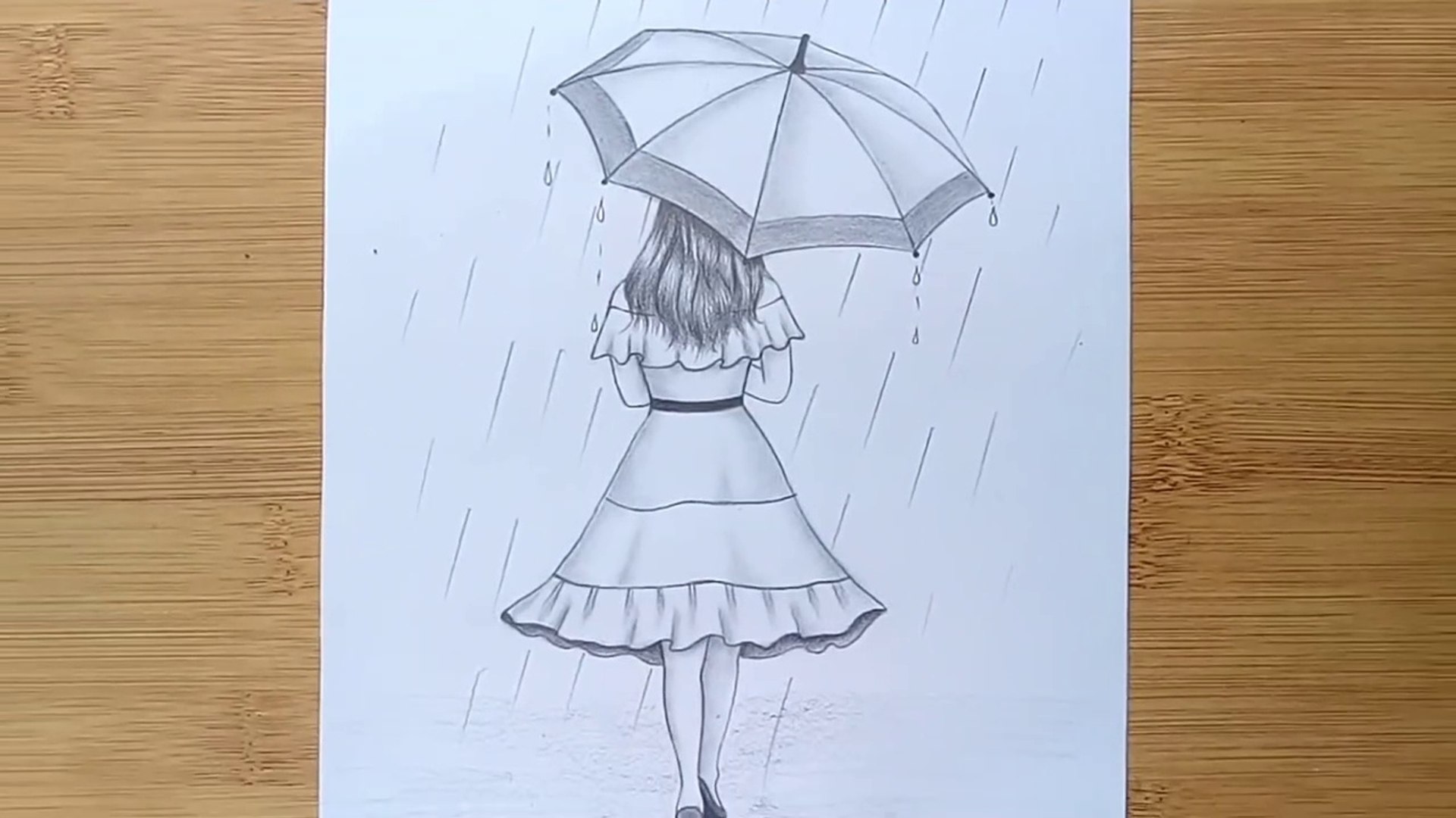 pencil drawing of rainy day