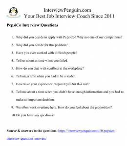 pepsico interview questions