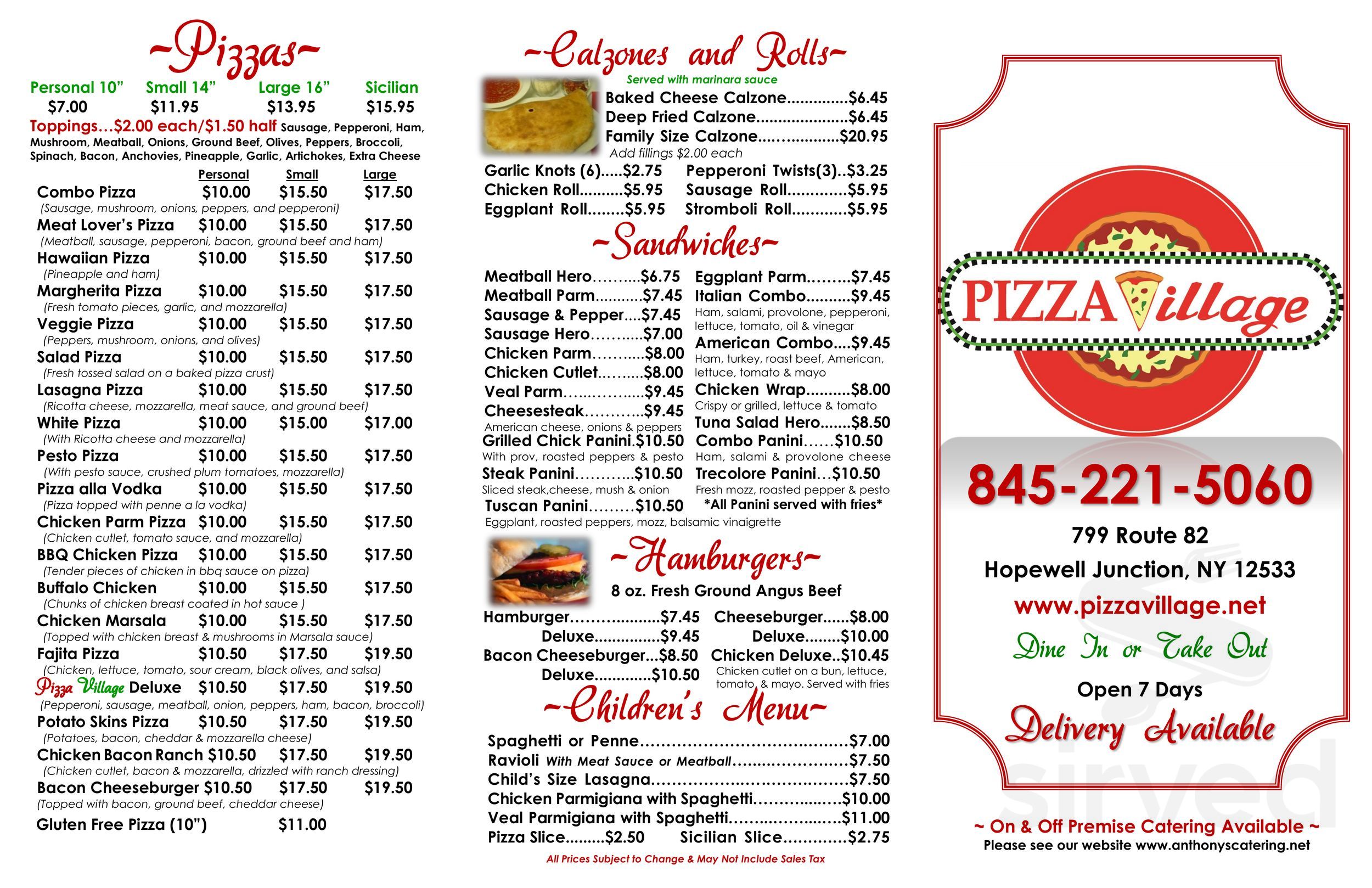 pizza village hopewell junction menu