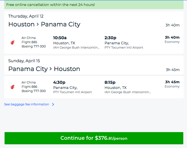 plane tickets to panama