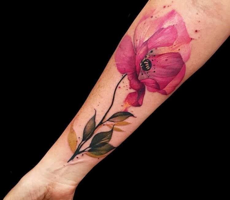 poppy flower watercolor tattoo