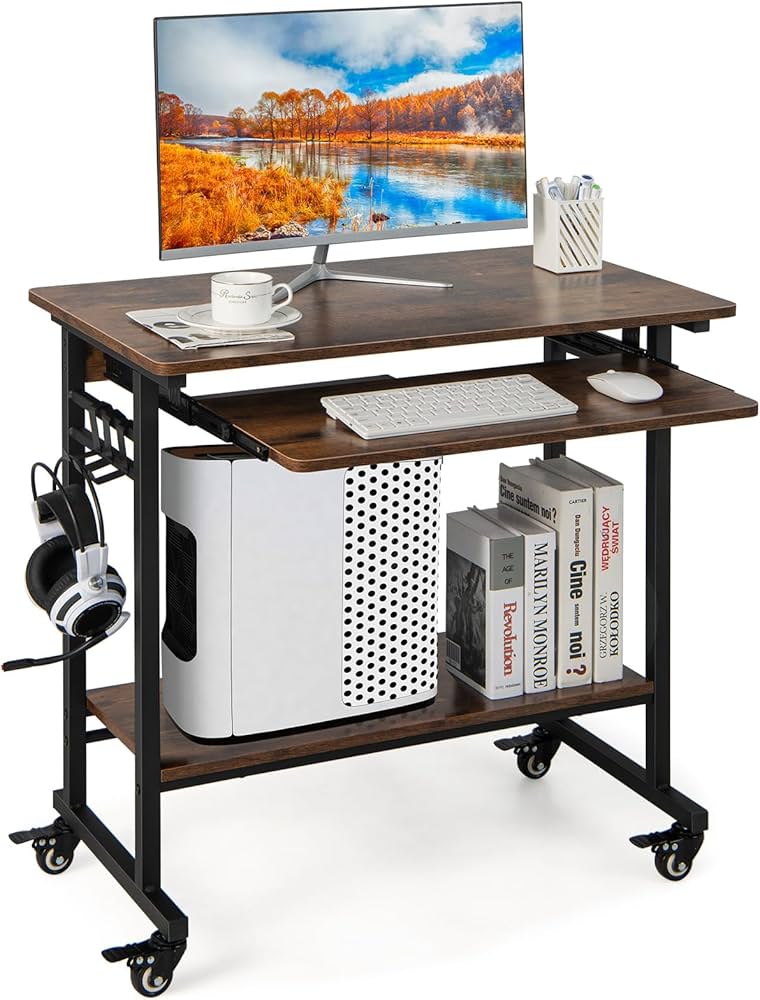 portable computer cart desk on wheels