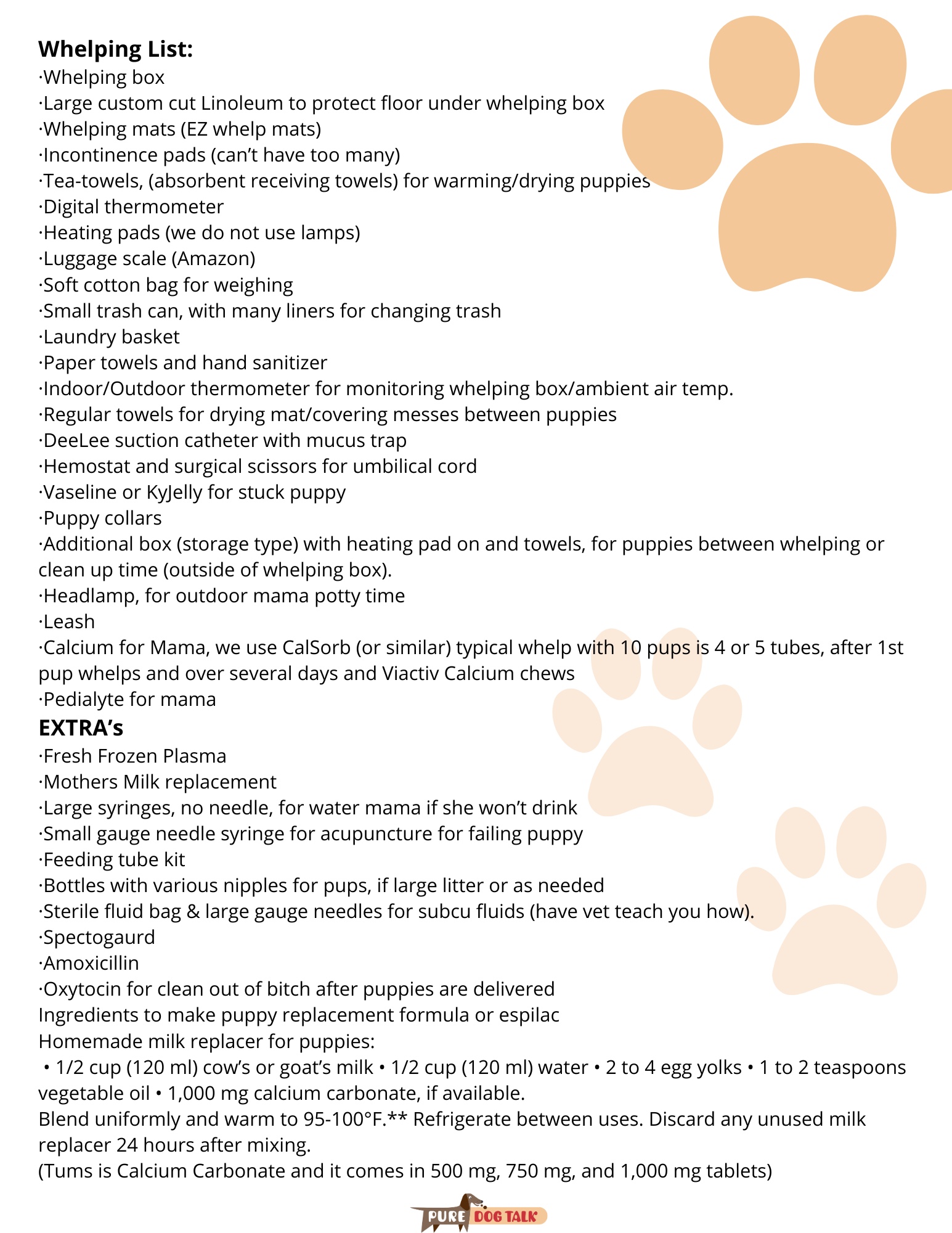 printable whelping checklist