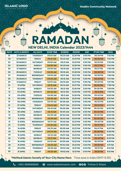 ramadan timetable india