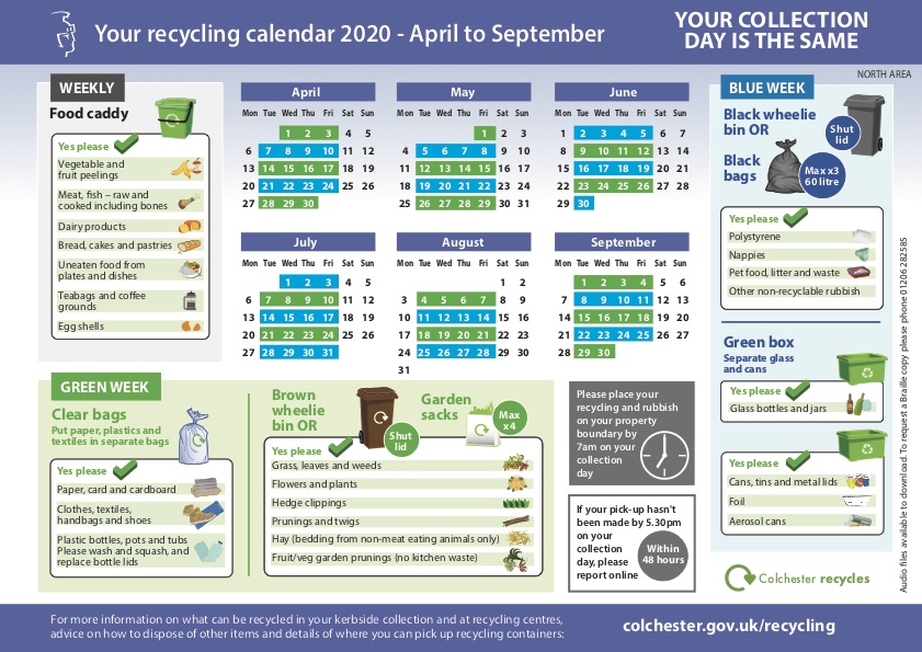 recycling calendar colchester 2023