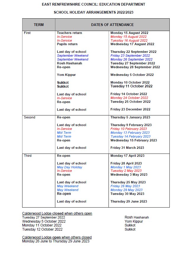 renfrewshire school holidays