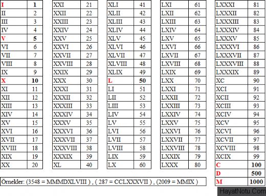 roman sayıları çeviri