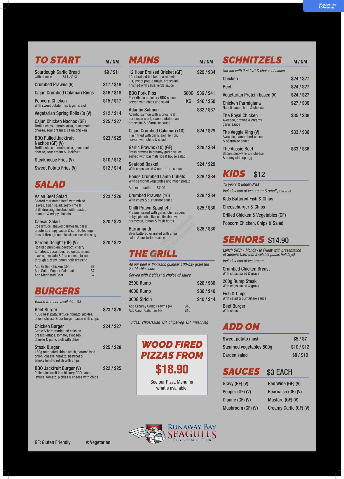 runaway bay leagues club menu