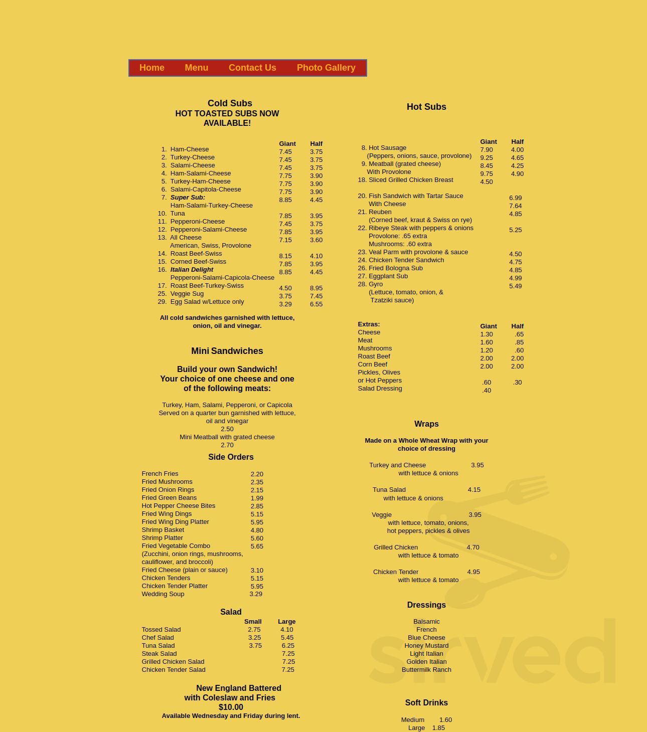 sandwich factory boardman menu