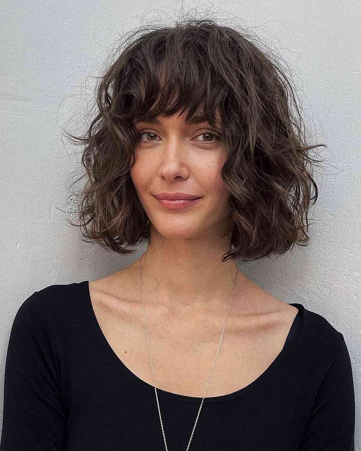 short curly hair with a fringe