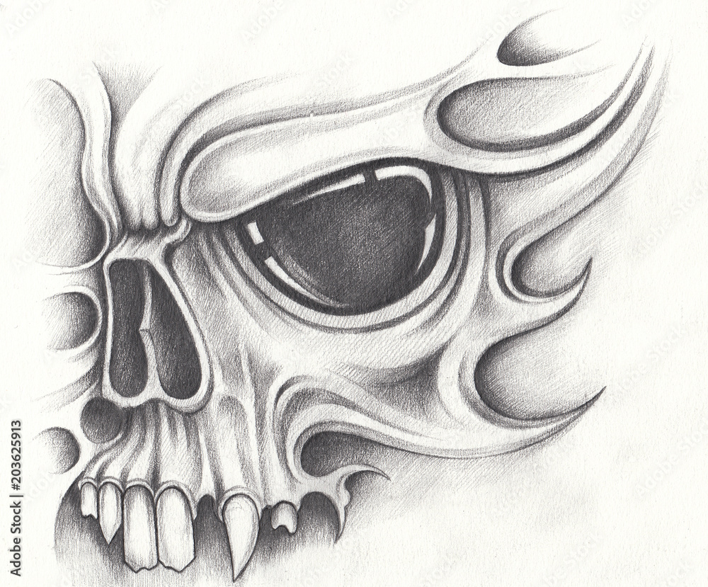 skull tattoo draw