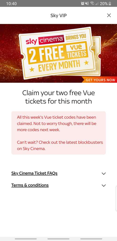 sky cinema 2 free vue tickets