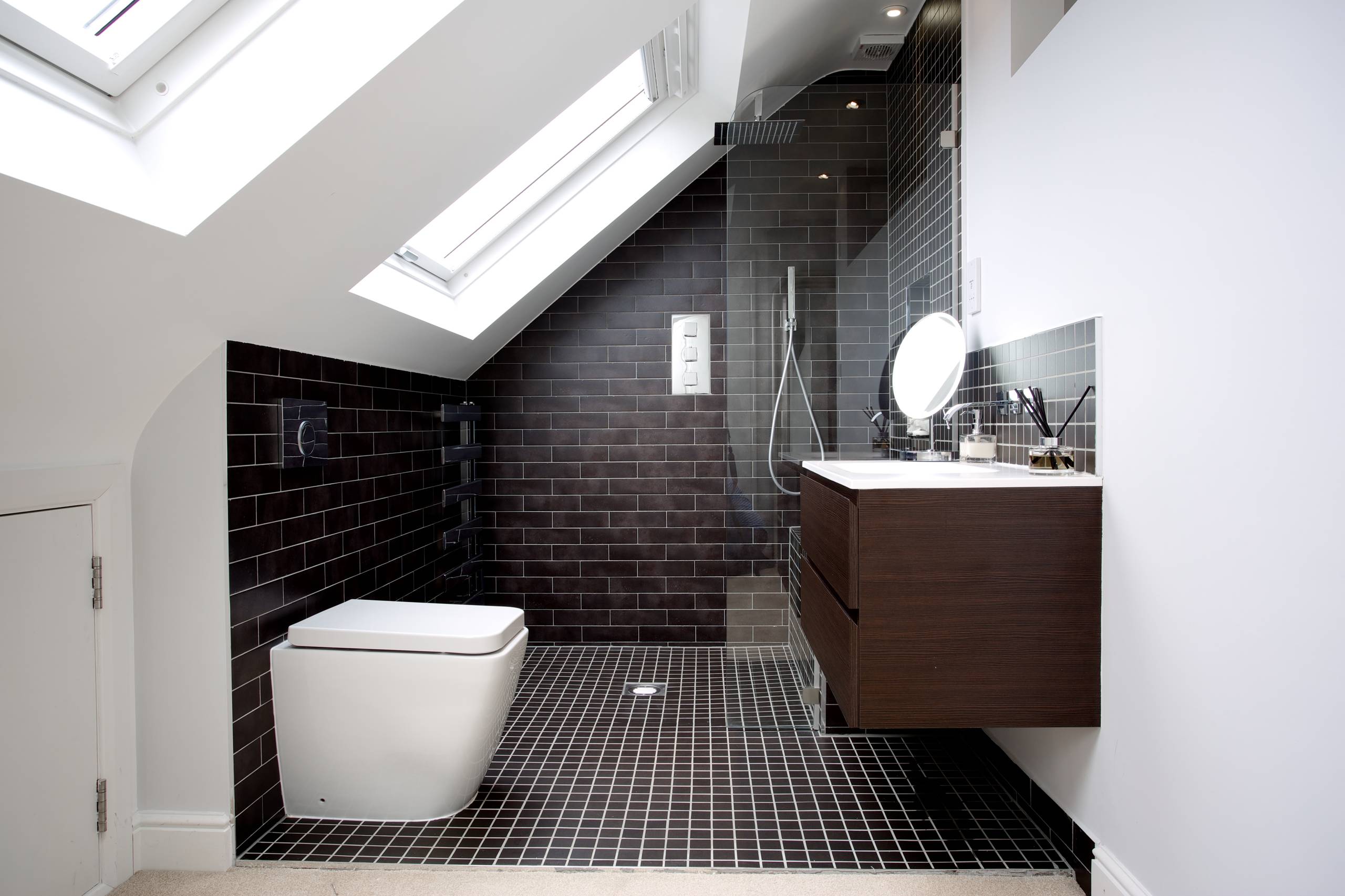 small attic bathroom sloped ceiling