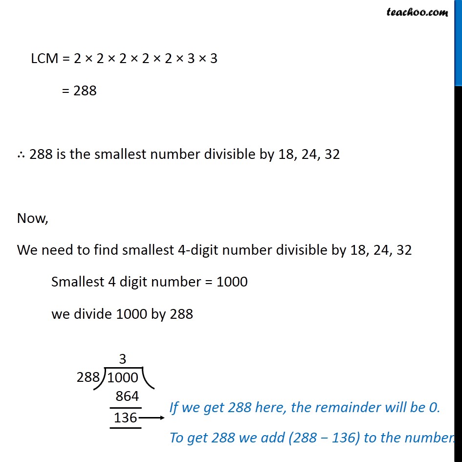 smallest 4 digit number divisible by 18 24 32