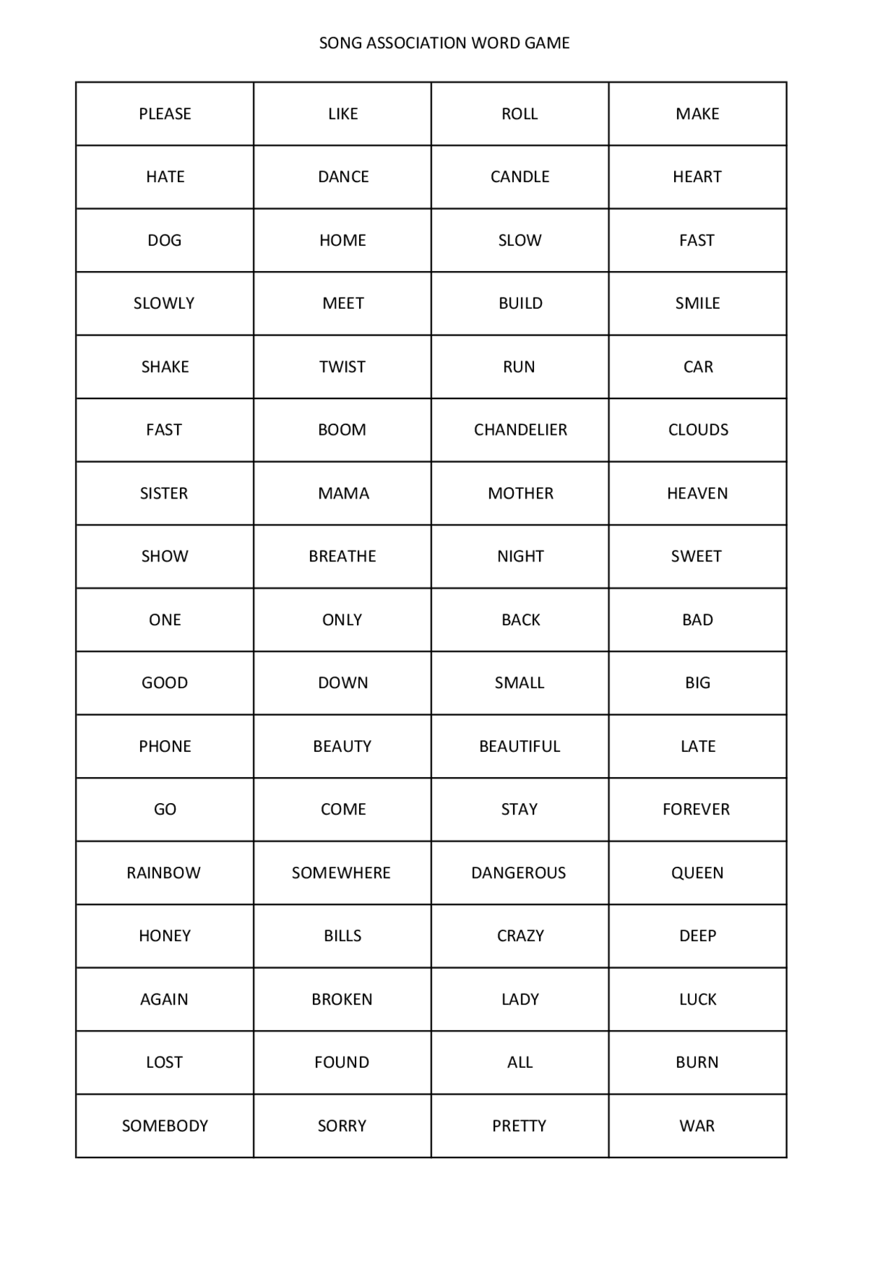 song association words