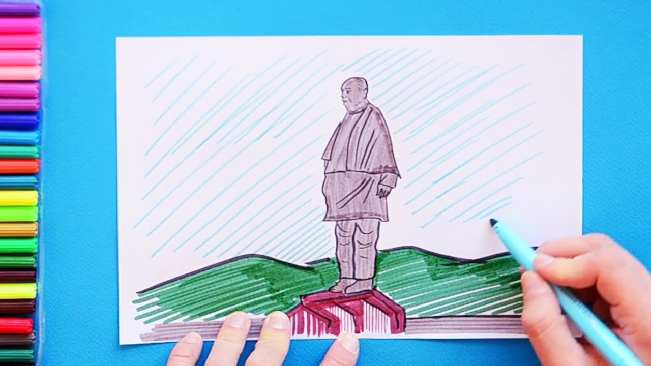 statue of unity drawing easy