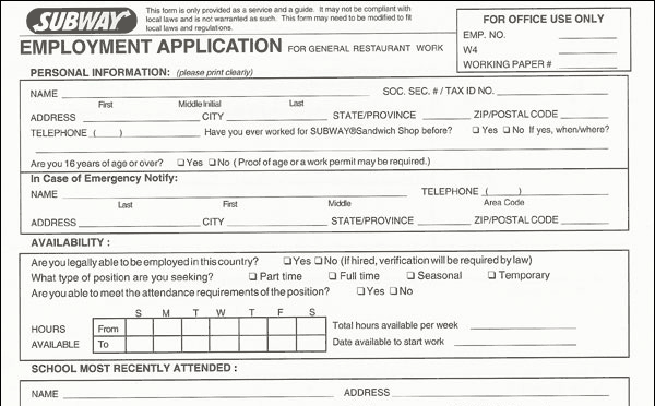 subway work application