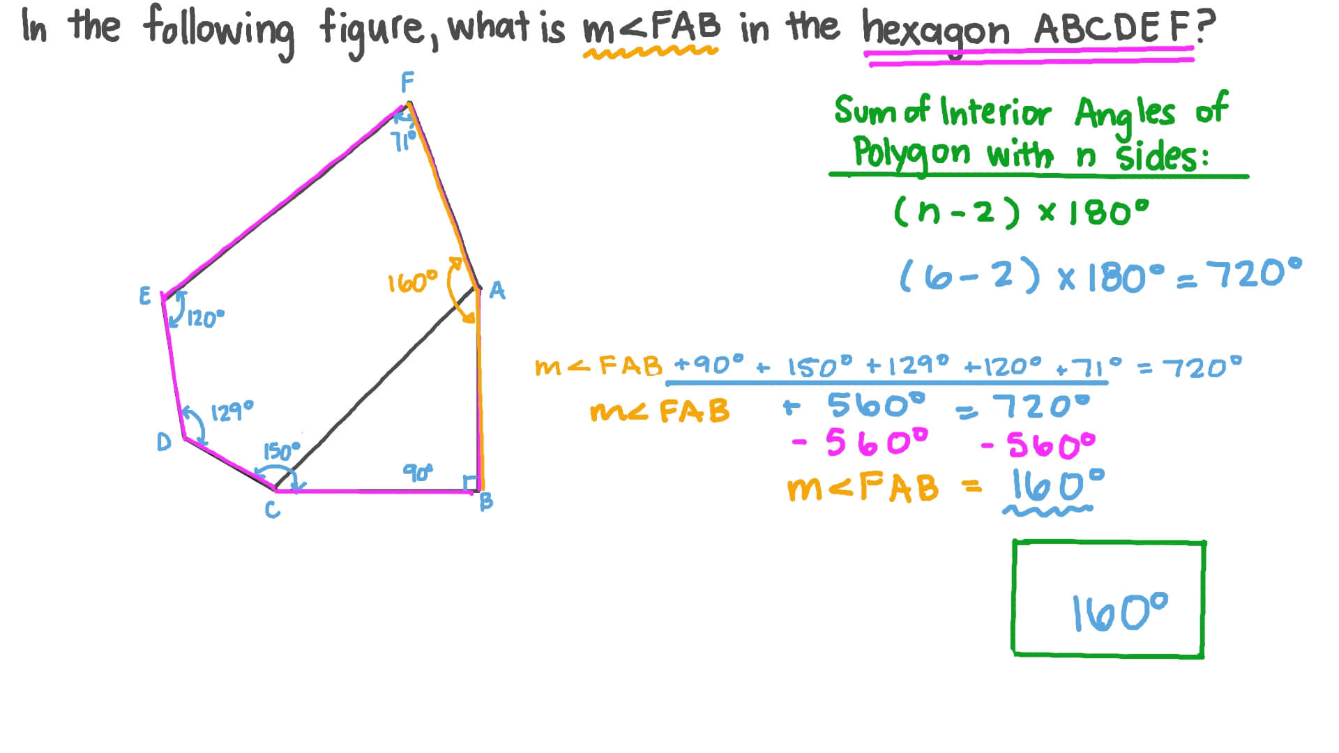 sum of interior angles of a hexagon