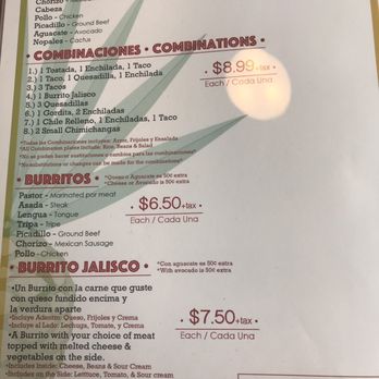 taqueria la sierrita menu