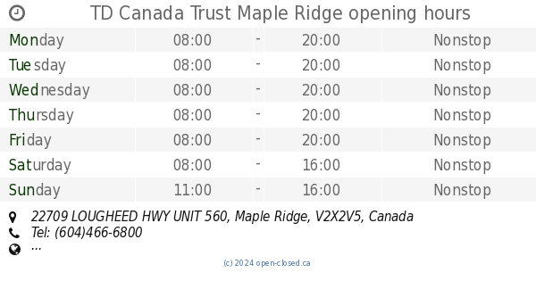 td bank maple ridge hours