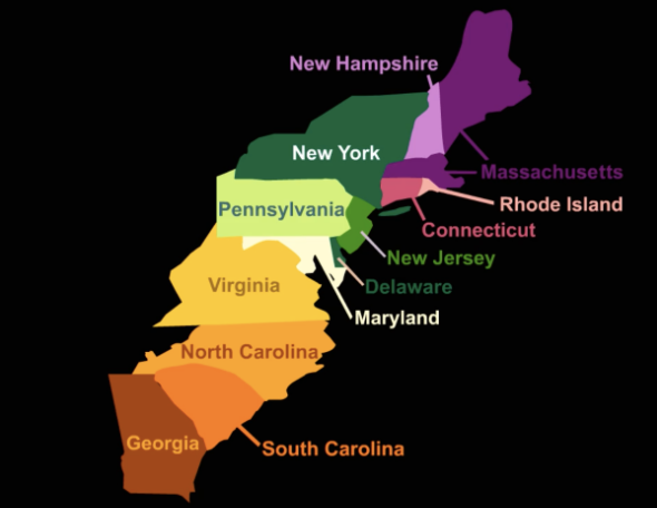 thirteen colonies map