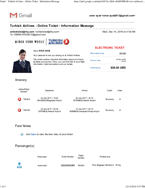 turkish airlines ticket check