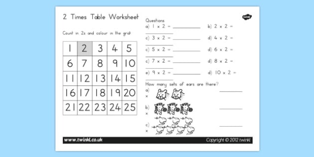 two times table worksheet