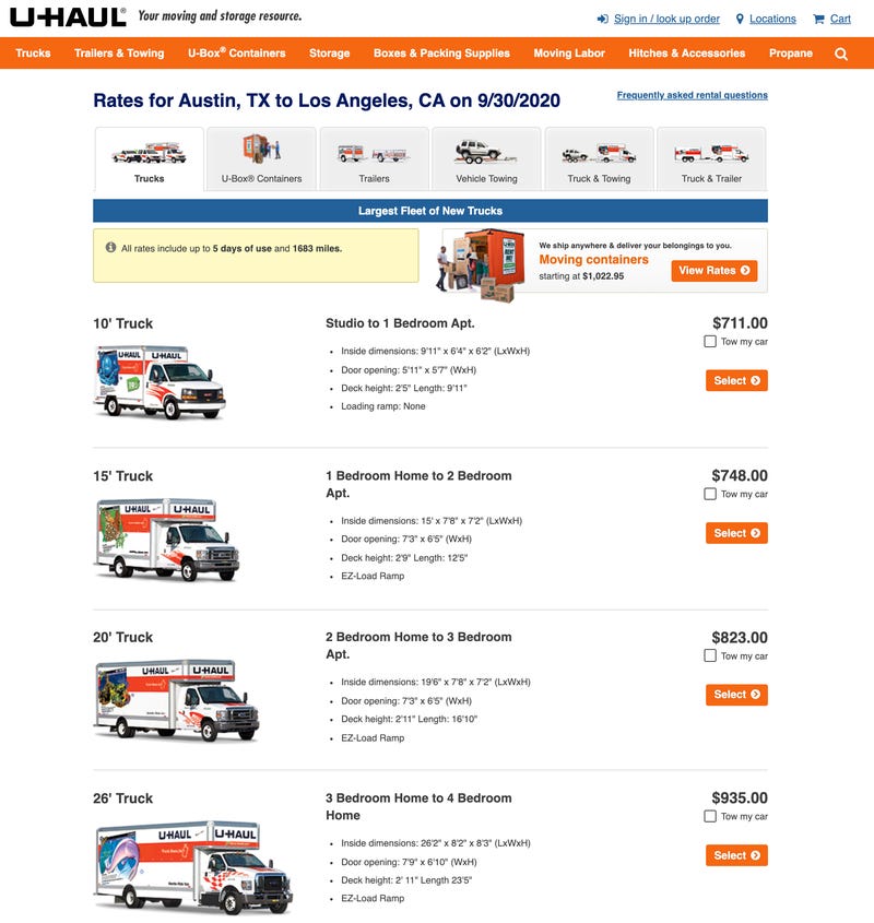 uhaul truck rental cost