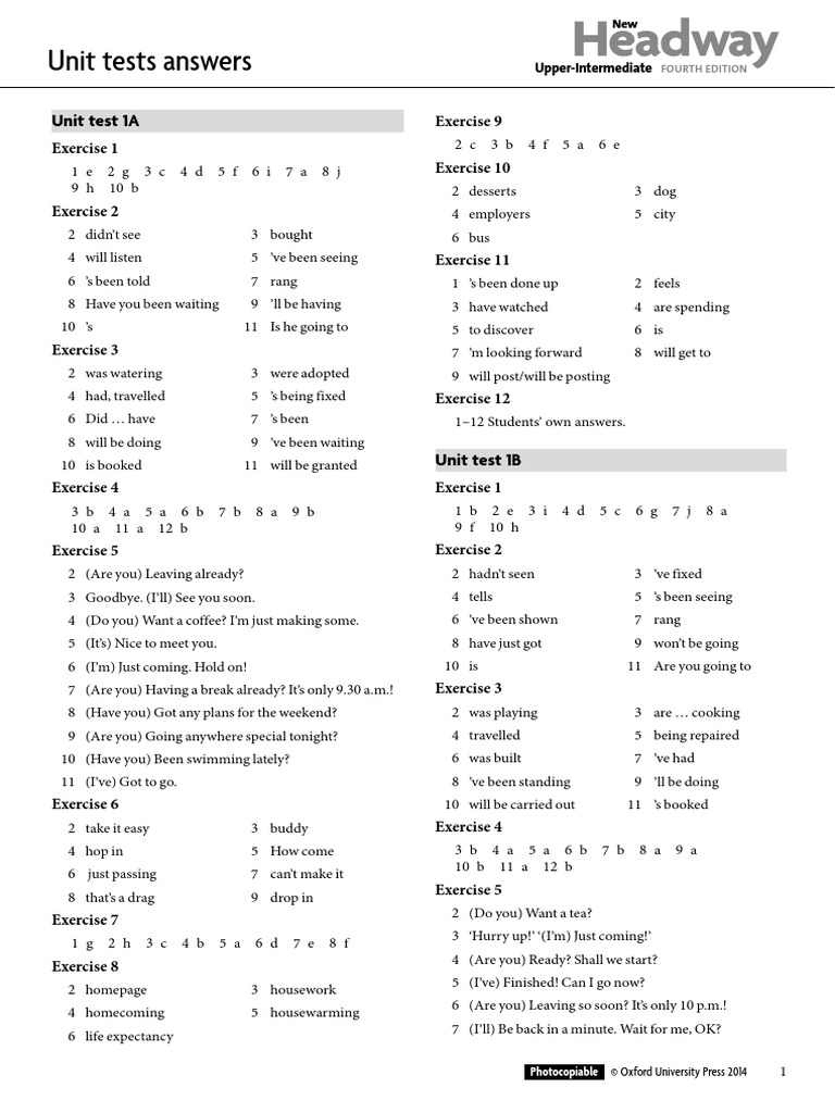 upper intermediate test booklet key answer