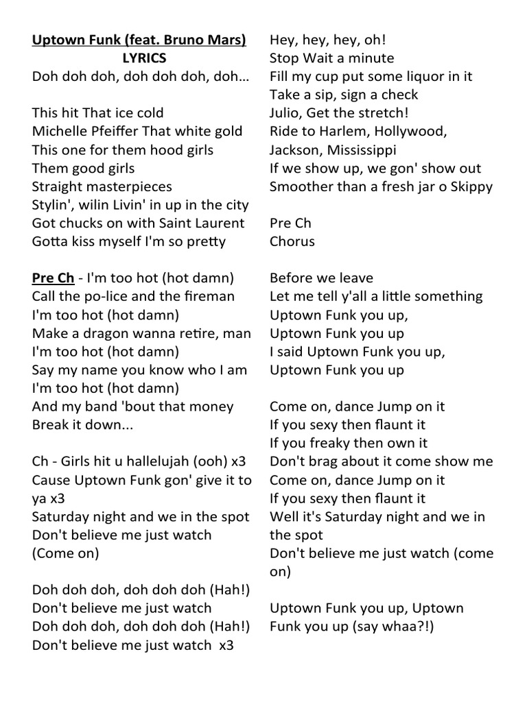 uptown funk you up lyrics